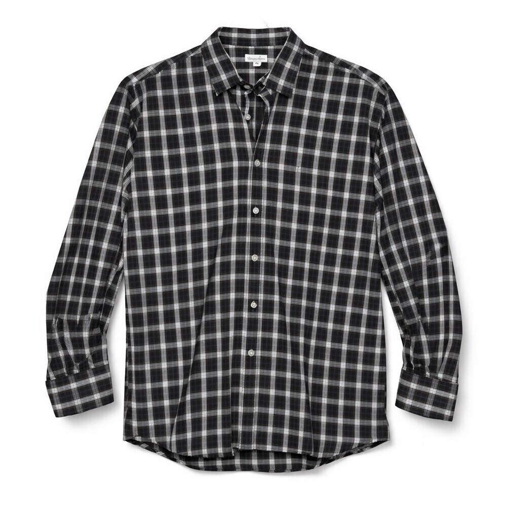 Steven Alan Reverse Seam Plaid Button Down Shirt Mens XL Black Blue Made in USA